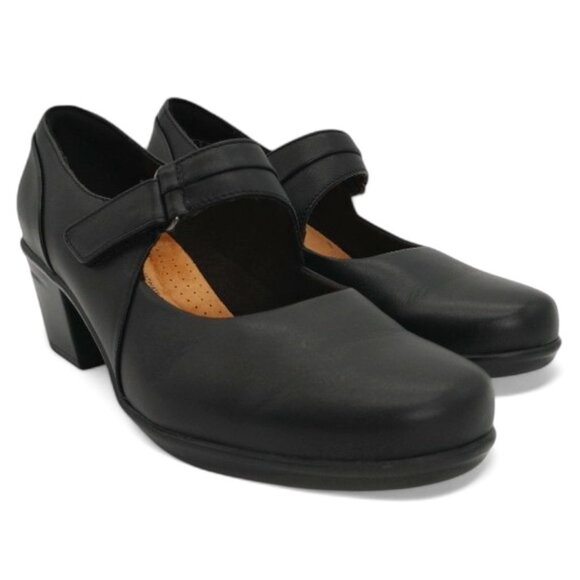 Clarks Women's Size 8 Wide Black Emslie Lulin Mary Jane Chunky Block Heel Pumps - Picture 2 of 16